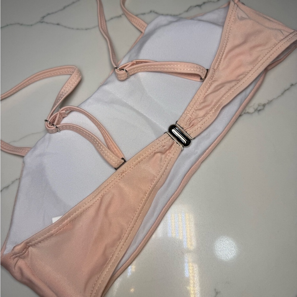 Source Unknown Pink and White Bikini Top